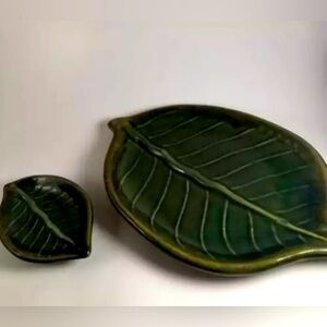 Pier 1 ceramic Green Leaf serving dishes or home decor set of 2